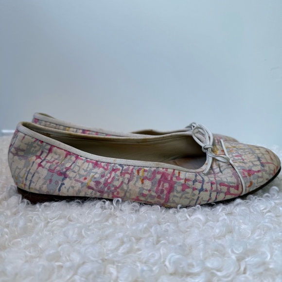 CHANEL Watercolor Plaid Canvas Logo Ballet Flats 38.5 - Picture 8 of 16